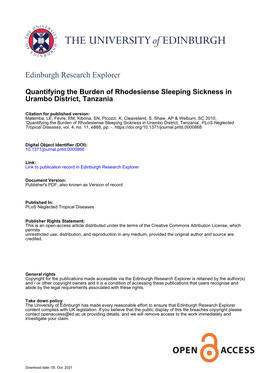 Quantifying the Burden of Rhodesiense Sleeping Sickness In