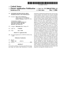 (12) Patent Application Publication (10) Pub. No.: US 2006/027581.6 A1 Henderson Et Al