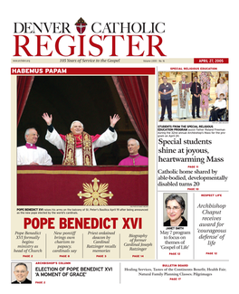 POPE BENEDICT XVI Raises His Arms on the Balcony of St