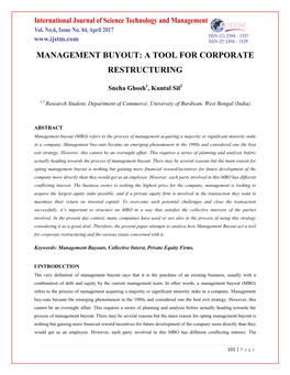 Management Buyout: a Tool for Corporate Restructuring