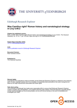 Was Camillus Right? Roman History and Narratological Strategy in Livy 5.49.2