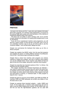 PREFACE ______This Book Is for Atmos and Oric 1 Users Who Want Detailed Information About Their Computer