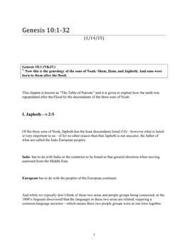 Genesis 10:1-32 (1/14/15)