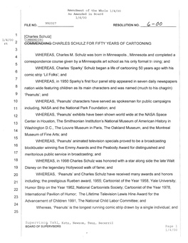 Charles Schulz] 1/4/00 COMMENDING Rt 2 COMMENDIING CHARLES SCHULZ for FIFTY YEARS of CARTOONING 3 WHEREAS, Charles M