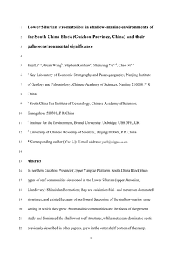 Lower Silurian Stromatolites in Shallow-Marine Environments of the South