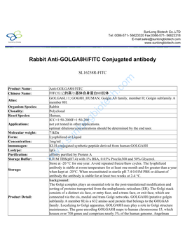 Rabbit Anti-GOLGA8H/FITC Conjugated Antibody-SL16258R