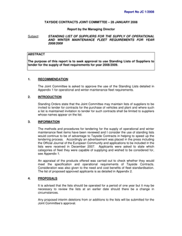 Standing List of Suppliers for the Supply of Operational and Winter Maintenance Fleet Requirements for Year 2008/2009