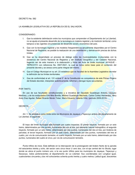 DECRETO No. 582 LA ASAMBLEA LEGISLATIVA DE LA REPÚBLICA