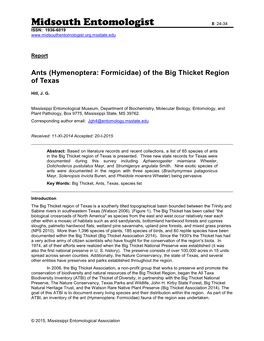 Ants (Hymenoptera: Formicidae) of the Big Thicket Region of Texas