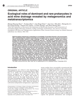 Ecological Roles of Dominant and Rare Prokaryotes in Acid Mine Drainage Revealed by Metagenomics and Metatranscriptomics