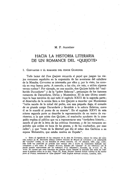 HACIA LA HISTORIA LITERARIA DE UN ROMANCE DEL <QUIJOTE