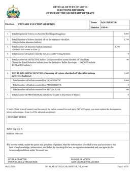 2020 VT State Primary Election