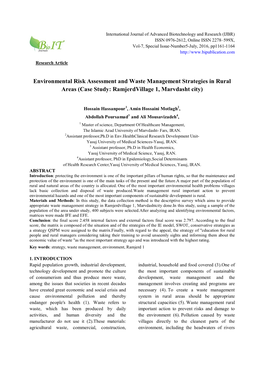 Environmental Risk Assessment and Waste Management Strategies in Rural Areas (Case Study: Ramjerdvillage 1, Marvdasht City)
