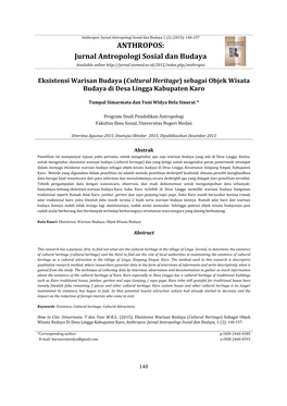 Anthropos: Jurnal Antropologi Sosial Dan Budaya 1 (2) (2015): 148-157