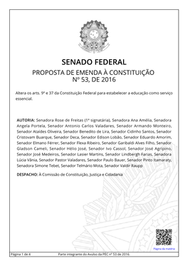 Senado Federal Proposta De Emenda À Constituição Nº 53, De 2016