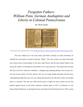 Forgotten Fathers: William Penn, German Anabaptists and Liberty in Colonial Pennsylvania