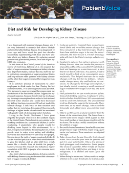 Diet and Risk for Developing Kidney Disease