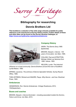 Bibliography for Researching Dennis Brothers Ltd