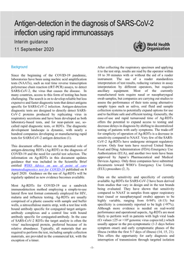 Antigen-Detection in the Diagnosis of SARS-Cov-2 Infection Using Rapid Immunoassays: Interim Guidance