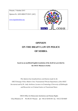 Opinion on the Draft Law on Police of Serbia