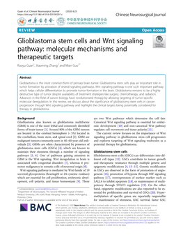 Glioblastoma Stem Cells and Wnt Signaling Pathway: Molecular Mechanisms and Therapeutic Targets Ruoyu Guan1, Xiaoming Zhang2 and Mian Guo1*