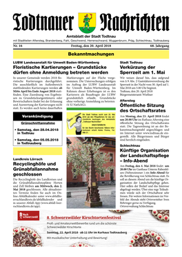 Ausgabe Todtnauer Nachrichten Vom 20.04.2018 Nr. 16