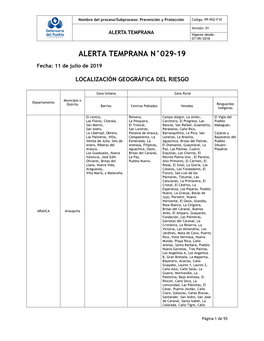 AT N° 029-19 ARA-Arauquita, Fortul, Saravena Y Tame