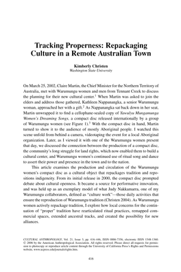 Tracking Properness: Repackaging Culture in a Remote Australian Town