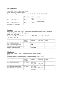 Mairie De Les Ableuvenettes Pour Louer La Salle, Contactez La Mairie Les Lundis De 14 H À 17H 03.29.36.58.32