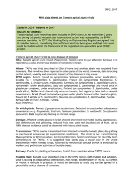 EPPO, 2017 Mini Data Sheet on Tomato Apical Stunt Viroid Added In