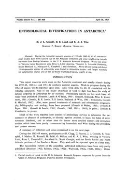 Entomological Investigations in Antarctica