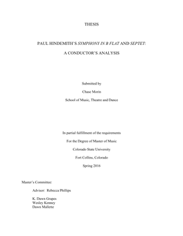 Thesis Paul Hindemith's Symphony in B Flat and Septet: a Conductor's Analysis