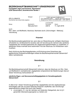 BEZIRKSHAUPTMANNSCHAFT GÄNSERNDORF Fachgebiet Jagd Und Fischerei, Agrarwesen 2230 Gänserndorf, Schönkirchner Straße 1