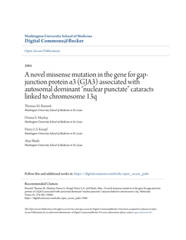 A Novel Missense Mutation in the Gene for Gap-Junction Protein Î±3 (GJA3) Associated with Autosomal Dominant Â•Œnuclear Pu