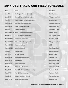 2014 Usc Track and Field Schedule