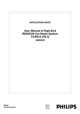 User Manual of High-End RDS/EON Car Radio System CCR612