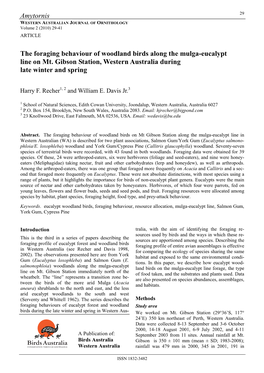 Amytornis the Foraging Behaviour of Woodland Birds Along the Mulga