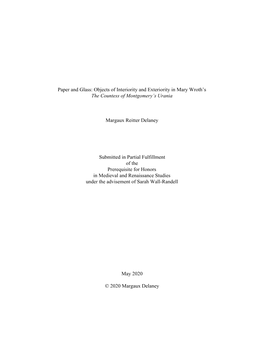 Objects of Interiority and Exteriority in Mary Wroth's the Countess of Montgomery's Urania Margaux Reitter