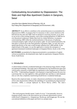 The State and High-Rise Apartment Clusters in Gangnam, Seoul