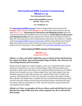 International Bible Lessons Commentary Micah 2:1-13 New International Version