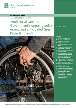 Adult Social Care: the Government's Ongoing Policy Review and Anticipated Green Paper (England)