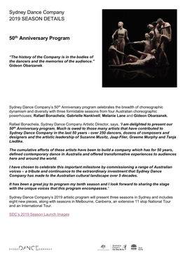 Sydney Dance Company 2019 Annual Program Announcement October