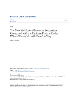 The New York Law of Interstate Succession Compared with the Uniform Probate Code: Where There's No Will There's a Way, 4 Fordham Urb