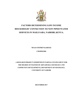 Factors Determining Low Income Households' Connection to New