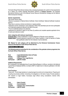 Limpopo Province: the Graduate Recruitment Scheme Is Part of the National Human Resource Development Strategy and the National Skills Development Strategy