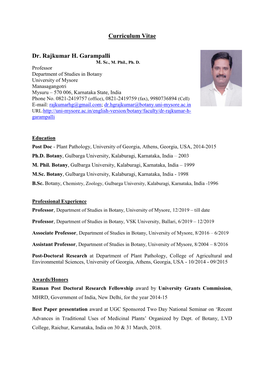 Curriculum Vitae Dr. Rajkumar H. Garampalli