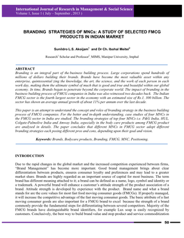 BRANDING STRATEGIES of Mncs: a STUDY of SELECTED FMCG PRODUCTS in INDIAN MARKET