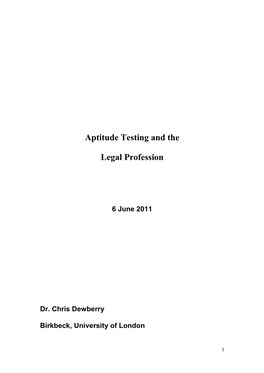 Aptitude Tests in the Legal Profession