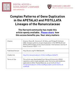 Complex Patterns of Gene Duplication in the APETALA3 and PISTILLATA Lineages of the Ranunculaceae