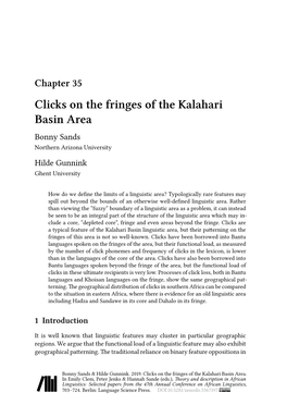 Chapter 35 Clicks on the Fringes of the Kalahari Basin Area Bonny Sands Northern Arizona University Hilde Gunnink Ghent University
